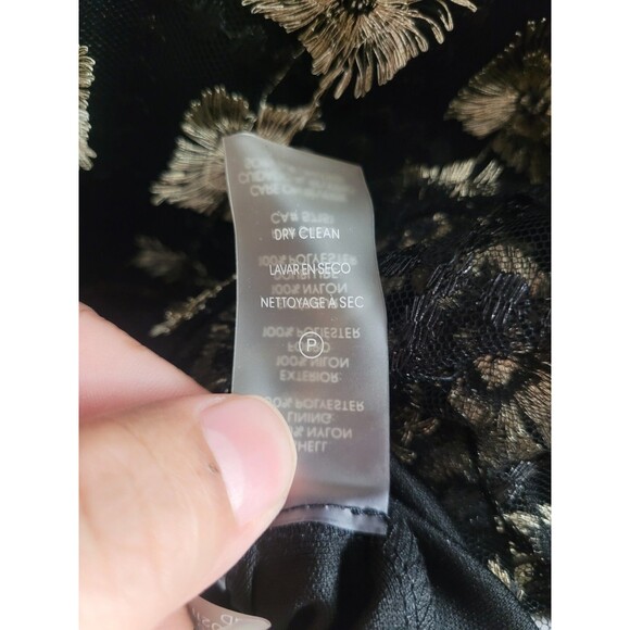 Calvin Klein Size XL Embroidered Sembro Gold Applique Top Blouse Black - Picture 8 of 10